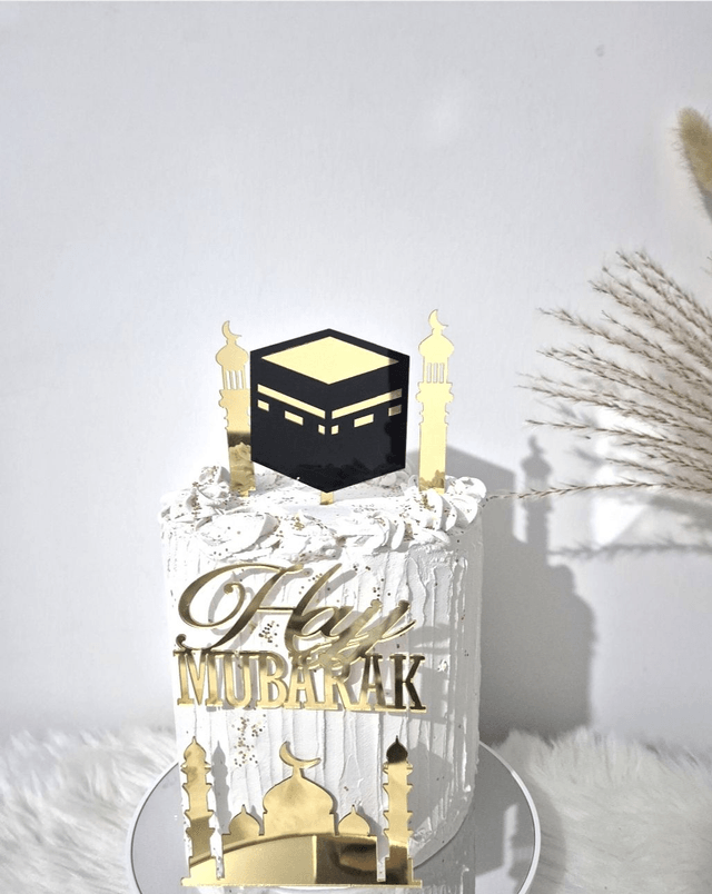Set ensemble cake topper Hajj mubarak en acrylique 5 pièces 