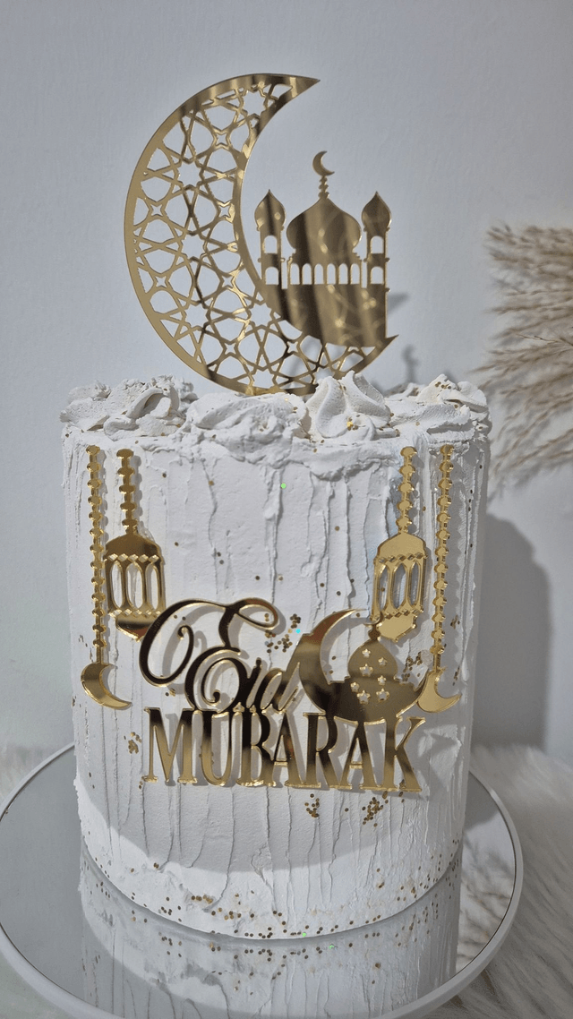 Set ensemble cake topper Eid mubarak en acrylique 6 pièces 