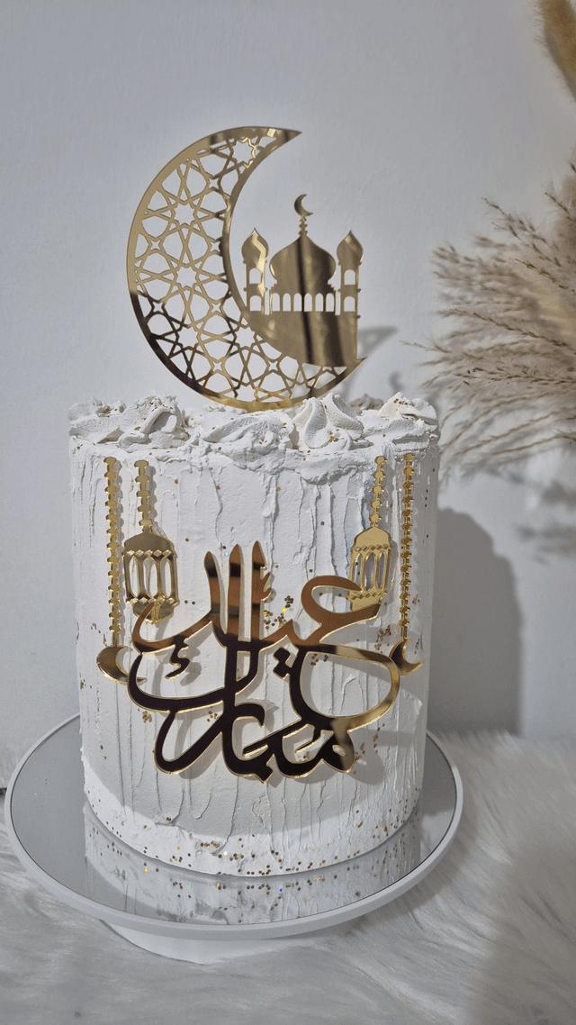 Set ensemble cake topper Eid mubarak arabique en acrylique 6 pièces 