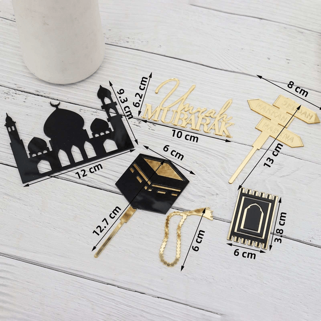 Set ensemble cake topper umrah mubarak en acrylique 6 pièces