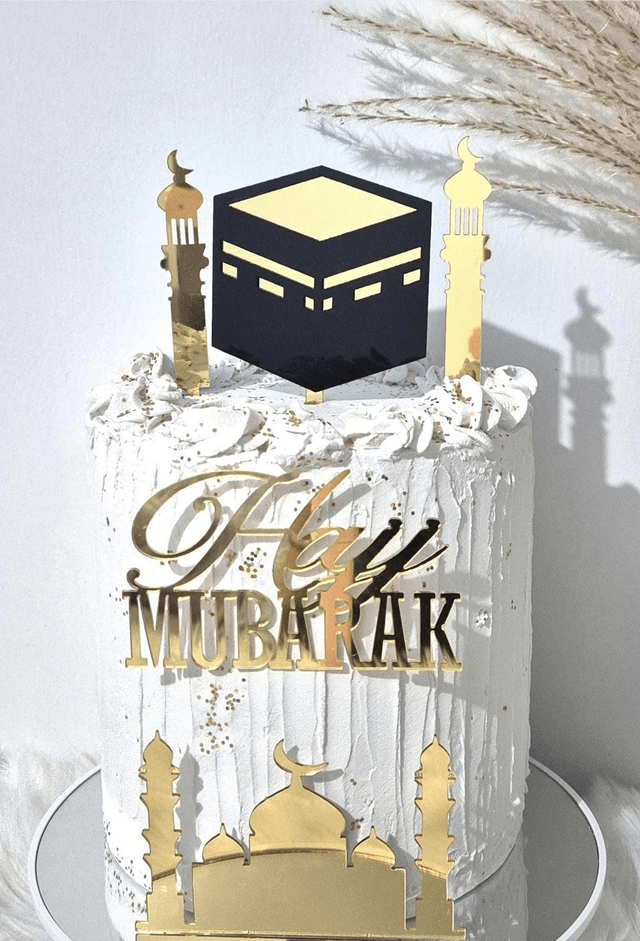 Set ensemble cake topper Hajj mubarak en acrylique 5 pièces 