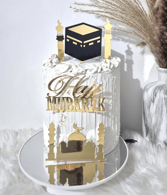 Set ensemble cake topper Hajj mubarak en acrylique 5 pièces 