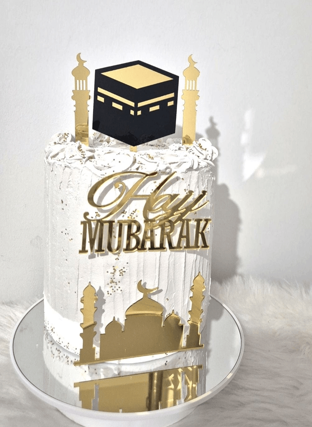 Set ensemble cake topper Hajj mubarak en acrylique 5 pièces 