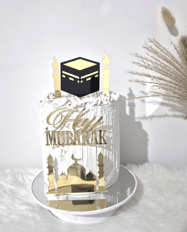 Set ensemble cake topper Hajj mubarak en acrylique 5 pièces 