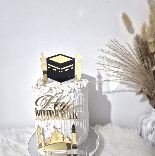 Set ensemble cake topper Hajj mubarak en acrylique 5 pièces 