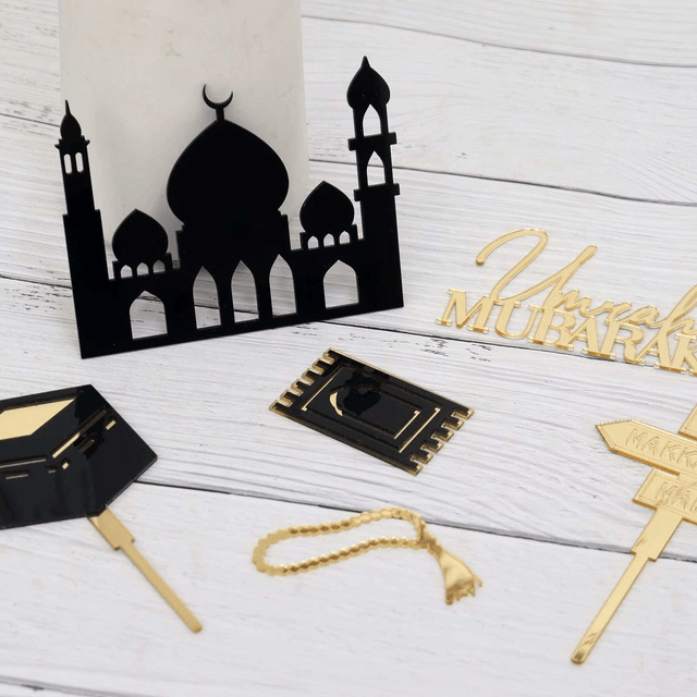 Set ensemble cake topper umrah mubarak en acrylique 6 pièces