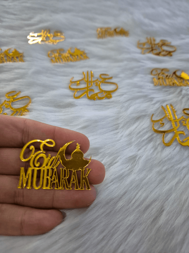 Lot de 10 Cupcake toppers Eid mubarak en acrylique Or foncé