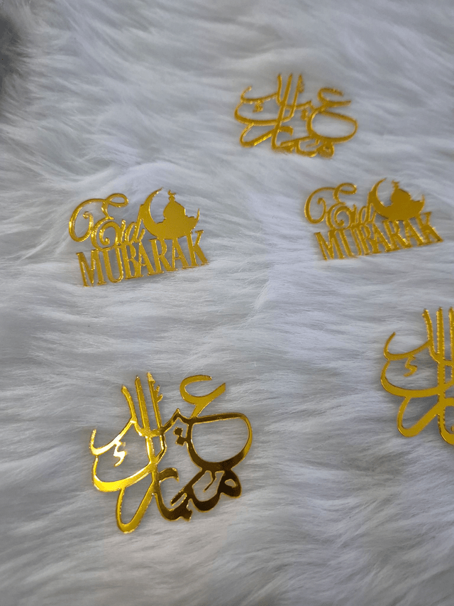Lot de 10 Cupcake toppers Eid mubarak en acrylique Or foncé