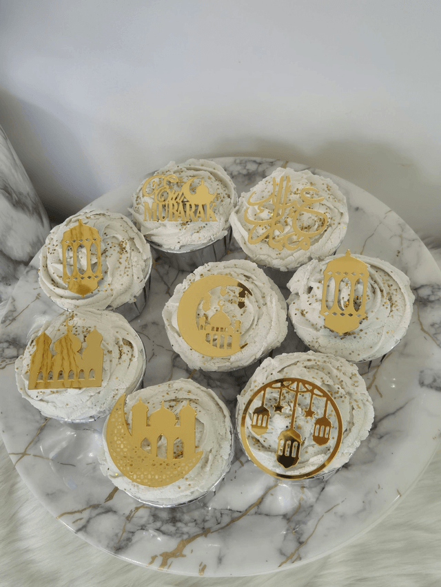 Lot de 8 Cupcake toppers Eid mubarak en acrylique or clair  
