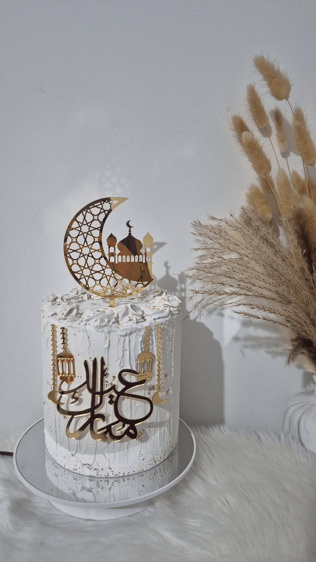 Set ensemble cake topper Eid mubarak arabique en acrylique 6 pièces 