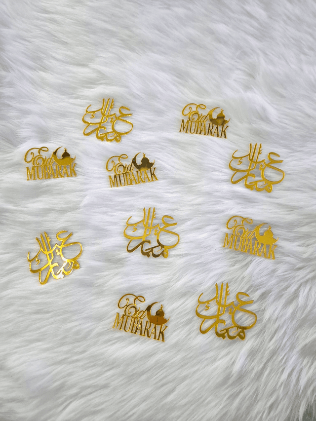 Lot de 10 Cupcake toppers Eid mubarak en acrylique Or foncé